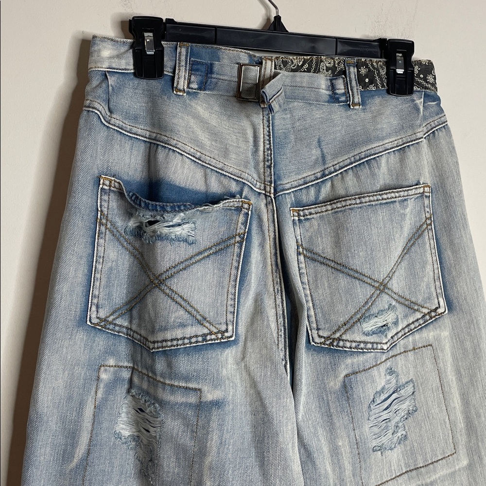 POL | Women’s Patchwork Boho Ankle-Length Denim Size Small 28in Waist - Picture 7 of 9